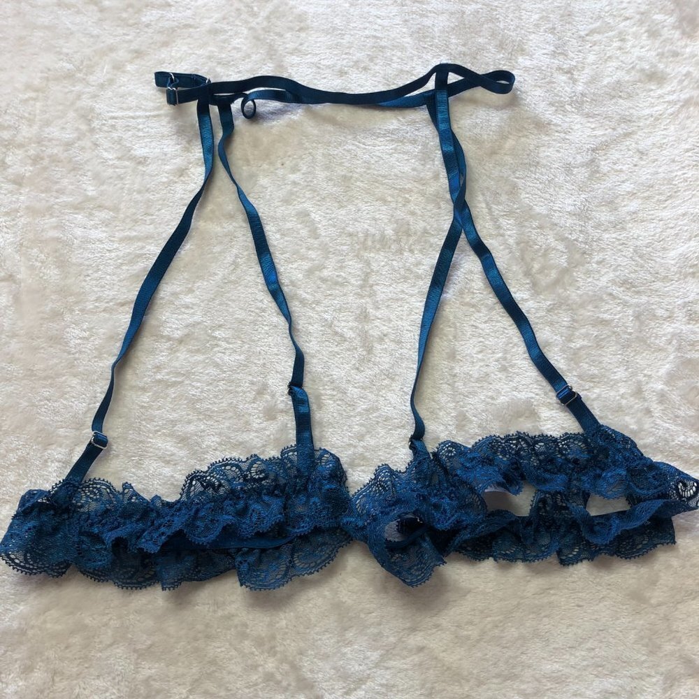BLUE Lace Garter Set Size Large